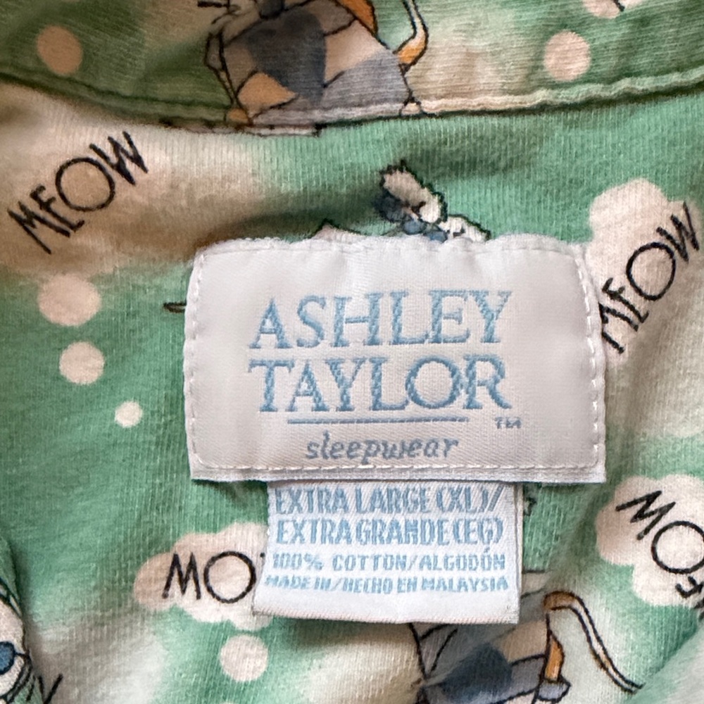 Ashley Taylor 100% Cotton Cat Print Mint Green Womens PJ Set Size XL - Picture 3 of 6